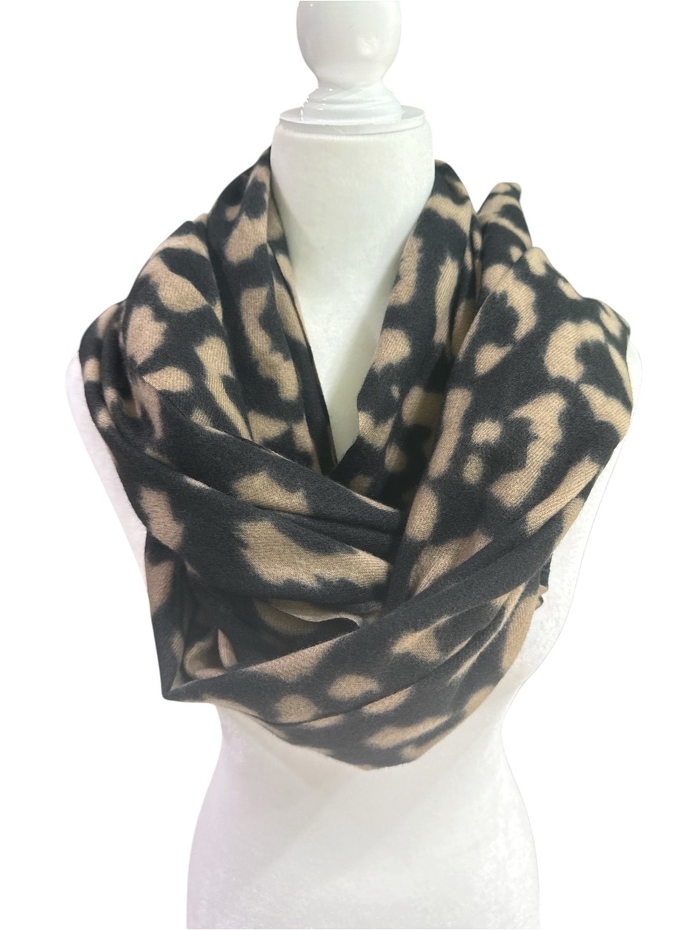 Anna & Ava Black and Beige Leopard-Print Infinity Scarf
